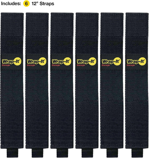 Twin-Straps by Wrap-It Storage, 12" (6-Pack) Hook and Loop Hanging Cord Wrap for Cable and Hose Storage