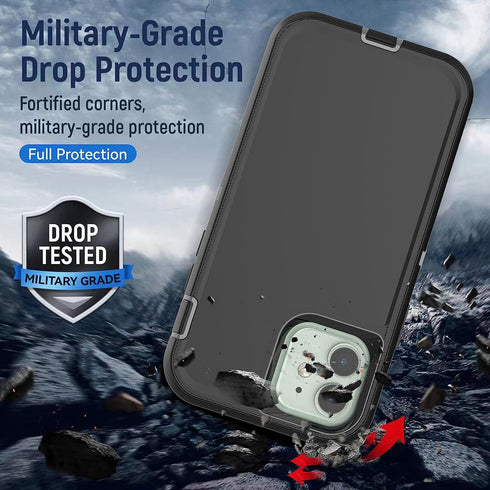 YmhxcY Shockproof Case for iPhone 12 & 12 Pro, 3-Layer Durable Protection, Heavy Duty Cover, Black and Grey