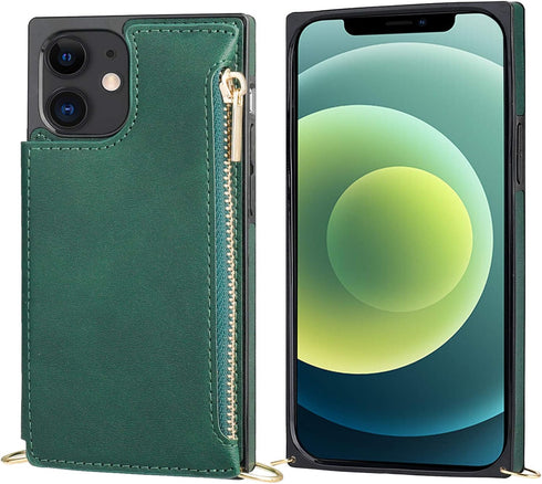Bocasal Crossbody Wallet Case for iPhone 12/12 Pro, Zipper Card Slot Protector, Shockproof Purse Cover with Removable
