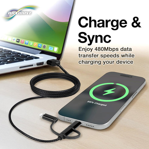 BoxWave MP3 3-in-1 Cable Compatible with RUIZU Kids Bluetooth Player - AllCharge Cable - Jet Black
