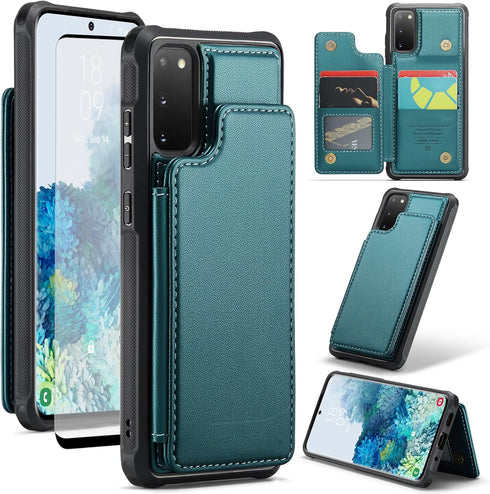 Asuwish Wallet Case for Samsung Galaxy S20 5G - 6.2" PU Leather, RFID Blocking, Screen Protector, Card Holder, Green.