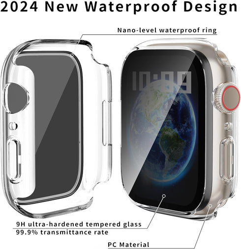 Waterproof Privacy Case for Apple Watch Series 9/8/7 41mm, Anti-peep Screen Protector, iWatch Bumper Cover Clear