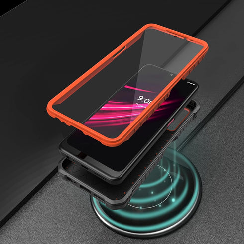 ExoGuard Case for T-Mobile REVVL V Plus 5G, Rubber Shockproof Full-Body Cover with Built-in Screen Protector - Orange