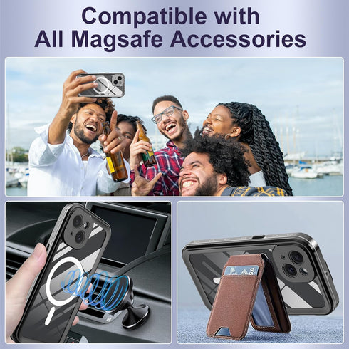 Ezanmull Waterproof Case for iPhone 14 Plus, Rugged Dustproof Shockproof with Built-in Screen Protector, Compatible