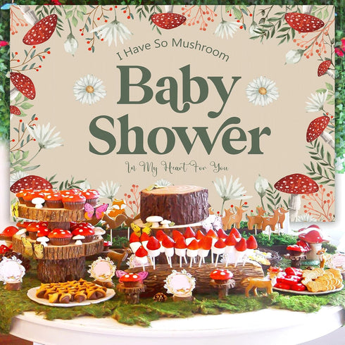 Sursurprise 5 3ft Mushroom Baby Shower Decorations, Mushroom Baby Shower Backdrop Banner Photo Photography Background *