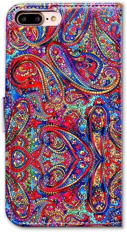 iPhone 8 Plus Case, iPhone 7 Plus Case, Bright Paisley Pattern Card Slot Wallet Leather Cover for iPhone 8/7 Plus