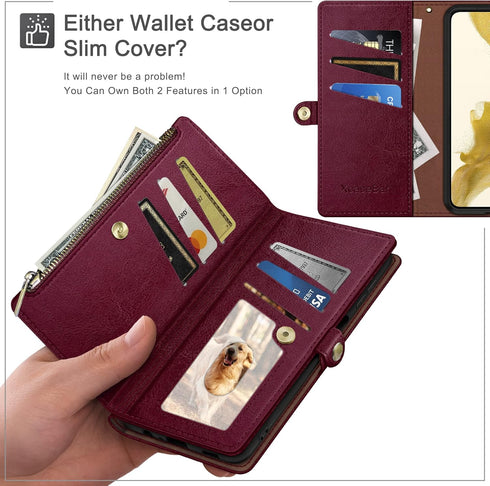 XcaseBar 13 6.1" 13 compatible with iPhone Wallet case with Zipper Credit Card HolderRFID Blocking,Flip Folio Book PU