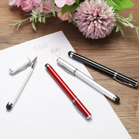 MECCANIXITY 4pcs Ballpoint Pen with Stylus Tip, 2 in 1 Ink Pen & Fine Point Rubber Stylus for All Capacitive Touch
