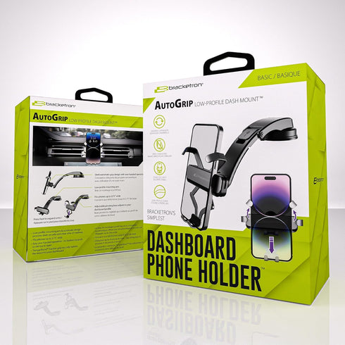 Bracketron AutoGrip Low-Profile Dash Mount- Phone Mount for Car with TemperBond Suction, One-Handed Operation Universal