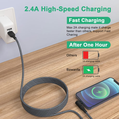 Apple MFi Certified Extra Long 20 ft Right Angle Lightning Cable - Braided Fast Charger for iPhone 13, 12, 11, X.