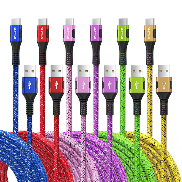 USB C Cable 10ft & 6ft (6-Pack) - Fast Charging Type C Charger for Samsung Galaxy S20, S10, S9, Note 10, Moto G Stylus.
