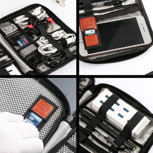 Travel Cable Organizer Bag Double Layer Waterproof Portable for USB Cable, Phone Charger, Headset Wire, SD Card