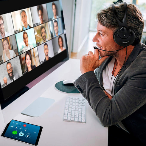 PHILIPS Lightweight Computer Headset with Echo Cancelling Mic for Laptop, Zoom, Skype - 3.5 MM for Home Office & Call