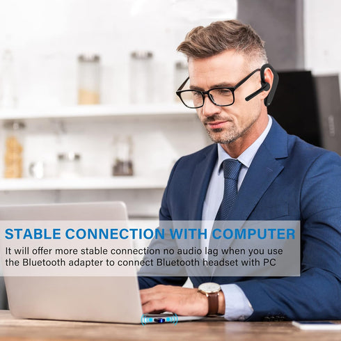Bluetooth Headset - Dual Microphone Wireless Headset with USB Dongle for Computer, 45H Talking Time, USB-A Compatible