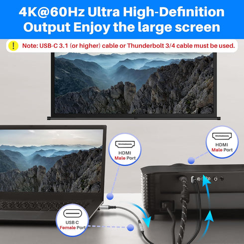 Lamroyce 3.1 1 4Feet, 4K@60Hz,PD 100W HDMI to USB-C Cable Adapter with USB Video Cable, Uni-Directional HDMI Male