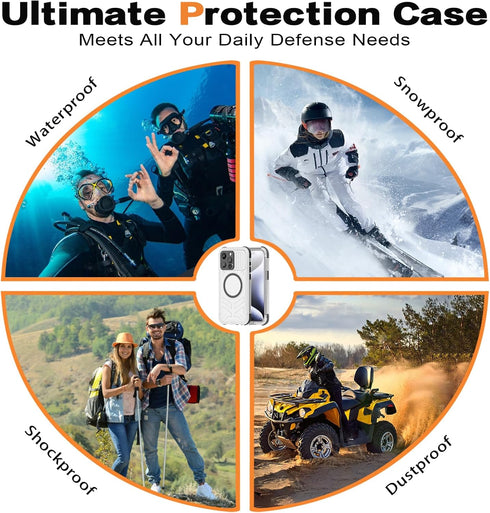 iPhone 15 Pro Max Waterproof Case Compatible with MagSafe, Translucent Slim IP68 Underwater Built-in Screen Protector,