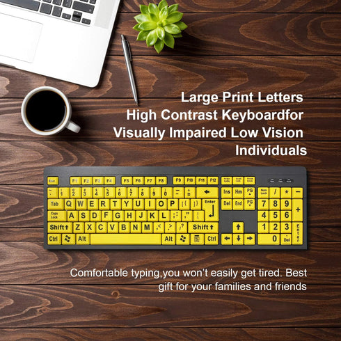 Large Print Computer Keyboard, Wired USB High Contrast Keyboard with Oversized Print Letters for Visually Impaired Low