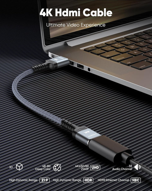 1.06ft 0.69ft 4K 3D, 2.2, Highwings Short HDMI Cable, Total Length, Cable Length, HDR Braided HDMI Cord, HDMI Cord High