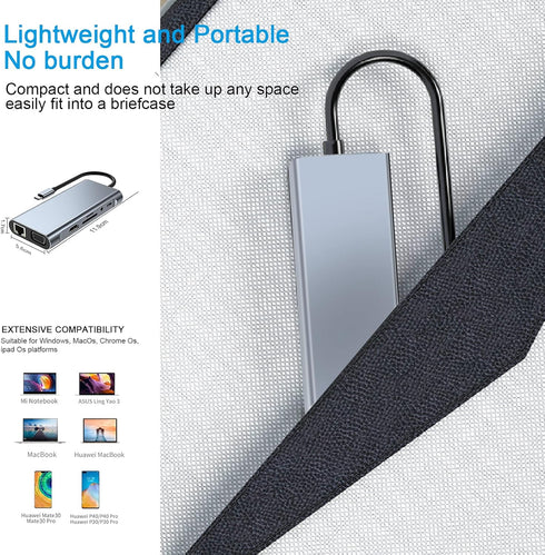 USB C HUB 11 in 1 Dongle with 4K HDMI, VGA, Type C PD, USB3.0, RJ45 Ethernet, SD/TF Card Reader