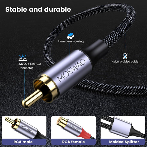 1 2 MOSWAG Male to Female, RCA Y Splitter RCA Cable Audio Video Splitter Adapter Extension Cord Compatible