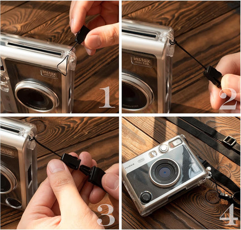 Rieibi Clear Protective Case for Fujifilm Instax Mini Evo Instant Camera, Hard Carrying Case with Shoulder Strap