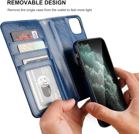 Bocasal Wallet Case for iPhone 11 Pro Max, Card Holder PU Leather, Magnetic Detachable Kickstand, Shockproof Flip Cover