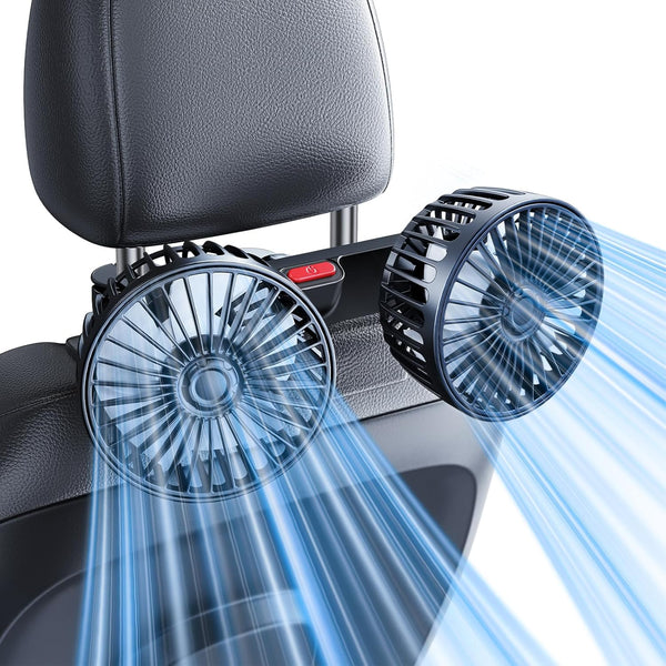 Yatessence Dual-Head Rear Seat Car Fan, Powerful Airflow, 360 Rotation, Blows Both Left