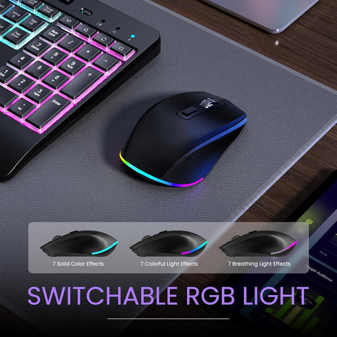 VEILZOR 2.4G 9 Set Wireless Keyboard and Mouse Combo- Rechargeable Keyboard with Phone Holder, Ergonomic Wrist Rest