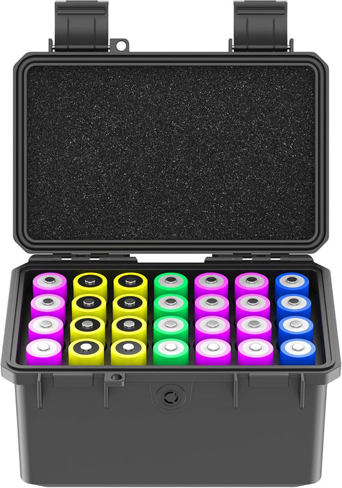 KIWIFOTOS 28 Slots 18650 Battery Organizer Case, IP67 Waterproof Protective Hard Case, Explosionproof