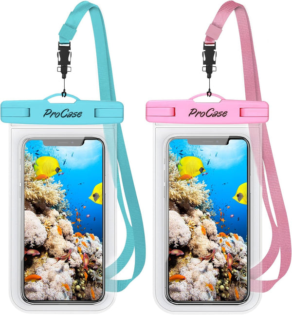 ProCase 2 Pack Waterproof Phone Pouch Case, 7" Universal Underwater Cellphone Dry Bag Holder for iPhone 15 14 13 Pro