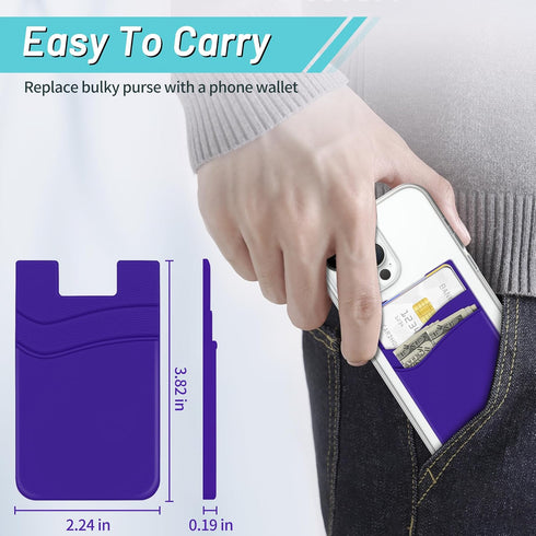 SHANSHUI Phone Card Holder, Silicone Wallet for Credit ID Business Card Pocket, 3 Pack Black Purple Blue