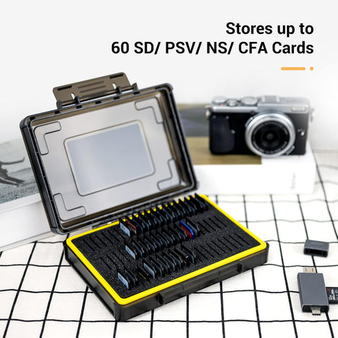Kiwifotos 60 Slots SD Memory Card Case Holder, Water-Resistant & Anti-Shock Organizer for 60 SD/SDHC/SDXC Cards