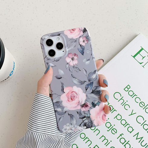 YeLoveHaw iPhone 12 and 12 Pro Case for Women, Soft Slim Protective Case, Floral & Purple Gray Leaves