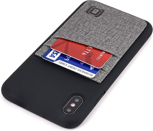 Dockem Silicone Wallet Case for iPhone Xs Max (6.5") – Protective Card Case with Built-in Metal Plate, Black w/Grey