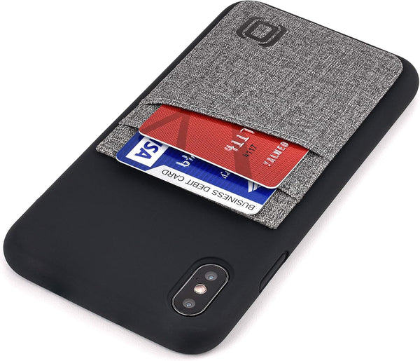 Dockem Silicone Wallet Case for iPhone Xs Max (6.5") – Protective Card Case with Built-in Metal Plate, Black w/Grey