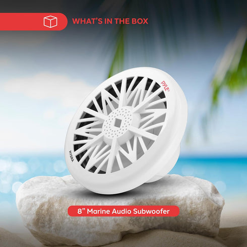 Pyle PLMRW8 8-Inch Outdoor Marine Audio Subwoofer - 400 Watt Waterproof Bass Speaker for Marine Sound System