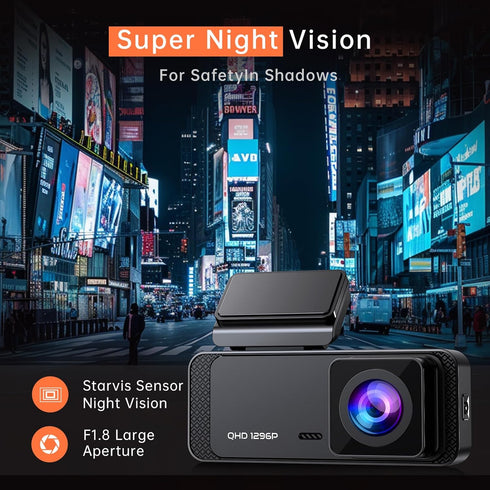 Veement 1296P V300 24H 256GB Dash Cam Front Dashcam, WiFi Dash Camera for Cars with App, Night Vision, Mini Hidden