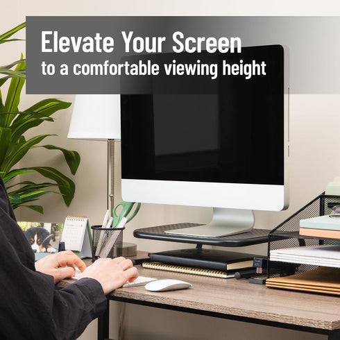 Set 2, Mind Reader Monitor Stand, Ventilated Laptop Riser, Desktop Organizer, Metal, of Black
