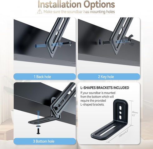 C YECEN 22Lbs, Sound Bar Mounts Under TV or Above TV, Soundbar Mount Hold Up to with Detachable Extension Arms