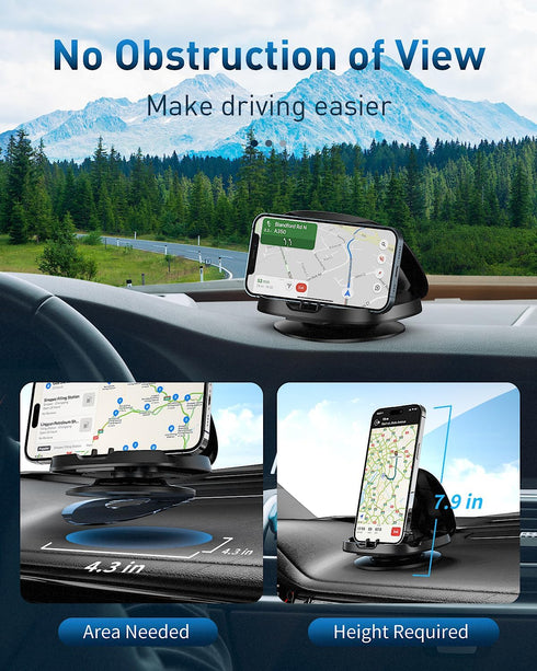 Phone Mount for Car - 360° Rotatable Dashboard Holder for Cell Phones, Washable Reusable for iPhone Samsung Smartphones