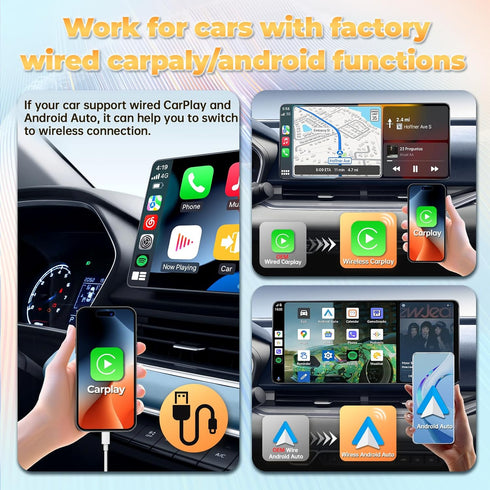 Wireless Carplay Adapter for Factory Wired Carplay/Android Auto, Fast Stable Connection Plug and Play Dongle for 2016+