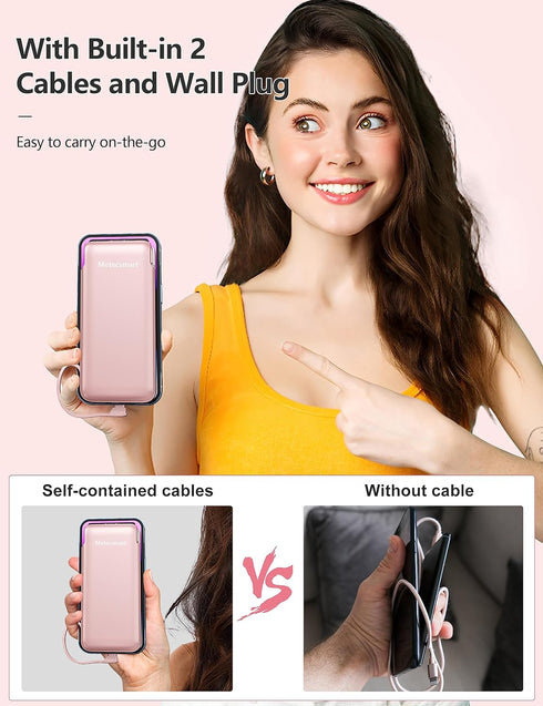 Portable Charger Power Bank 10,000mAh with Built-in Cable and AC Wall Plug, Slim Mini Fast USB-C Charger for Smartphones