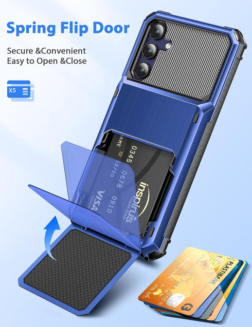 COOYA for Samsung Galaxy A15 Case Wallet 5 Credit Card Holder ID Slot Flip Cover Galaxy A15 Wallet Case Back Pocket Dual Layer Protective Hard Shell TPU Rubber Bumper Armor for Samsung A15 5G Blue
