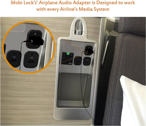 Gold Plated Airplane Flight Headphone Adapters (Pack of 2) by Mobi Lock, Use Earphones with In-Flight Media