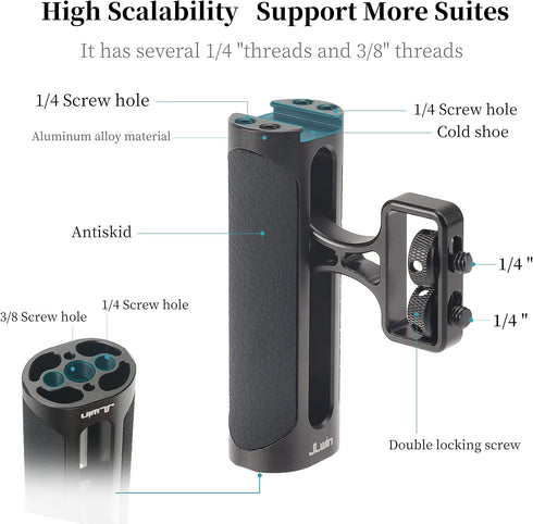Hersmay 1/4"-20 Mini Side Handle Camera Hand Grip with Screws Stabilizer with ARRI-Style Mount Screw & Cold Shoe Mount
