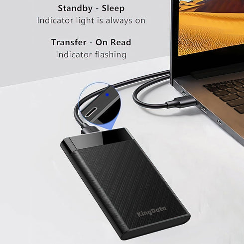 SSD HDD Hard Drive Enclosure, 2.5" SATA III USB 3.1 Caddy Case for Fast Data Transfer, Tool-Free, Black