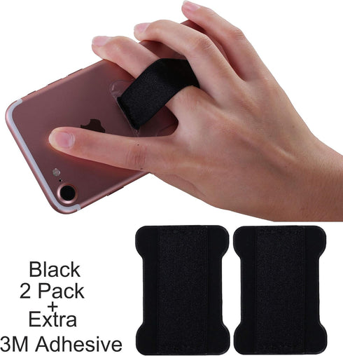 Ultra Slim Cellphone Strap Holder for Back of Phone - Loopy Finger Grip with Adhesive (Black, 2 Packs)