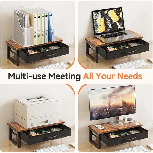 HEWORLIF 2-Tier Computer Monitor Stand Riser with Drawer, Desk Accessories & Workspace Organizers, Laptop Stand