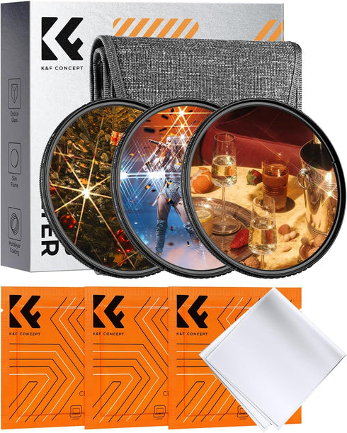 K&F CONCEPT 62mm Star Filters Kit (3pcs) 4 Points 6 Points 8 Points Cross