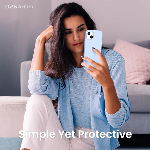 ORNARTO iPhone 13 Case 6.1" - Slim Liquid Silicone, 3 Layers, Full Coverage Soft Gel Rubber - Baby Blue
